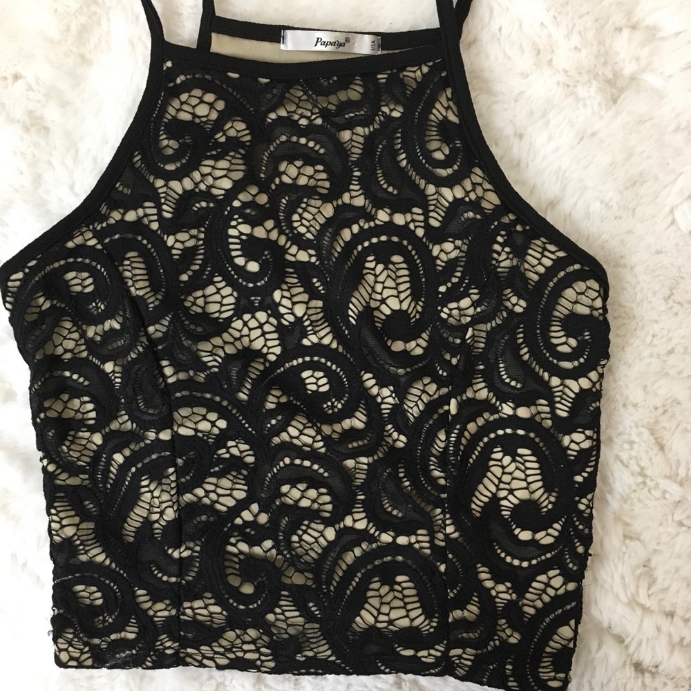 SUPER SEXY BLACK NUDE LACE CROP TOP